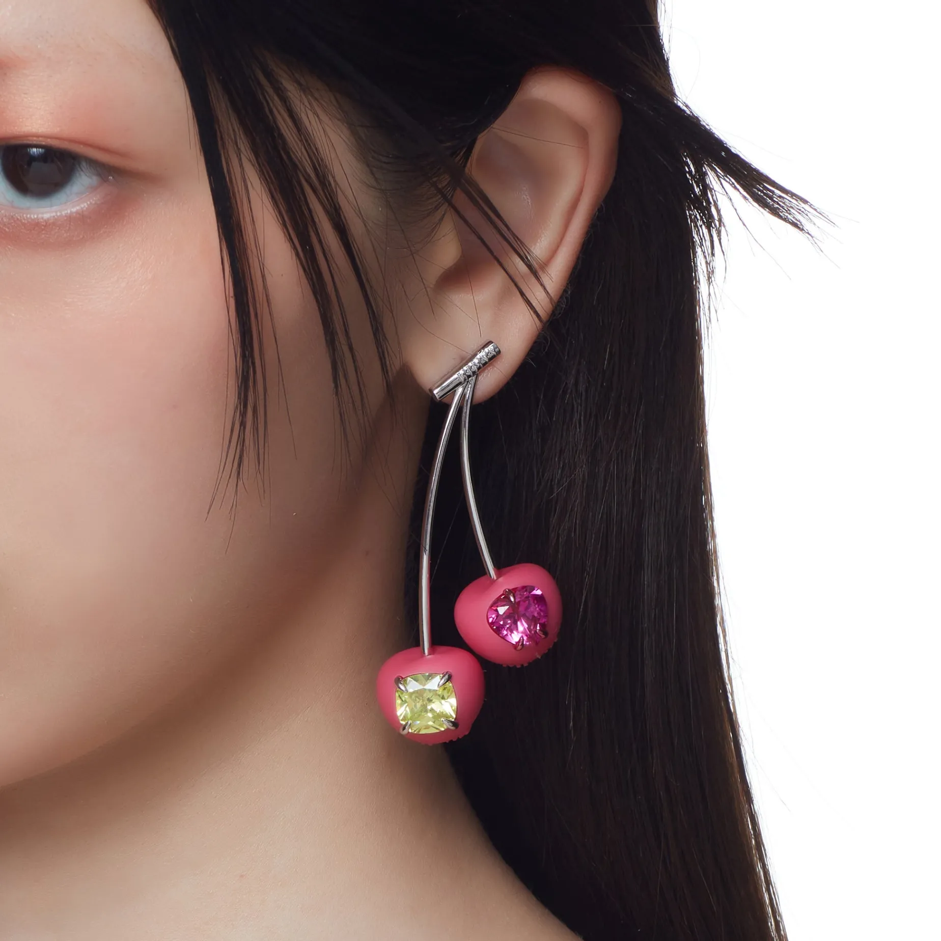 ElectricGirl / Colorful Gemstone Double Cherries Earring