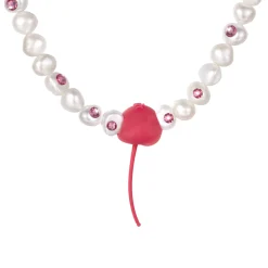 ElectricGirl / Pearl Perforated Gemstone Cherry Necklace