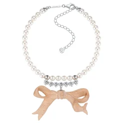 New Material / Wooden Bow Gemstone Pearl Necklace