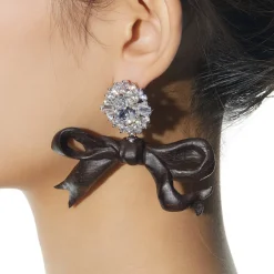 New Material / Wooden Bow Gemstone Earring