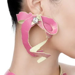 Paradise / Apple Peel Leather Bow Gemstone Earring