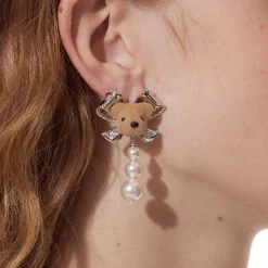 Paradise / Bear Head Bow Pearl Earrings