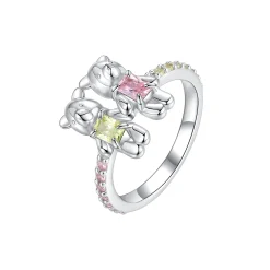 Paradise / Bear Holding Hands Inlaid Stone Ring