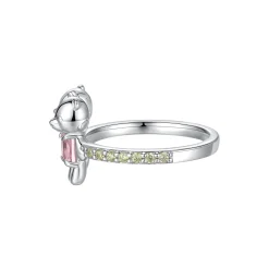 Paradise / Bear Holding Hands Inlaid Stone Ring