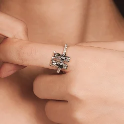 Paradise / Bear Holding Hands Inlaid Stone Ring
