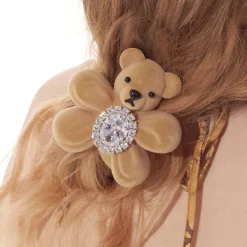 Paradise / Flocked Bear Gemstone Flower Hair Tie