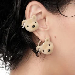 Paradise / Flocked Bear Head Earring