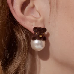 Paradise / Flocked Bear Pearl Earrings