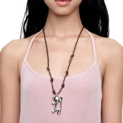 Paradise / Greeting Bear Leather Chain Necklace