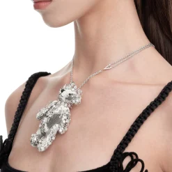 Paradise / Metal Lace Fabric Bear Pendant Necklace