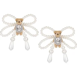 Paradise / Mini Flocked Bear Pearl Bowknot Earring