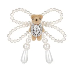 Paradise / Mini Flocked Bear Pearl Bowknot Earring