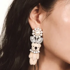 Paradise / Pearl Flower Plush Bear Earring