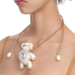 Paradise / Pearl Limbs Bear Leather Chain Necklace