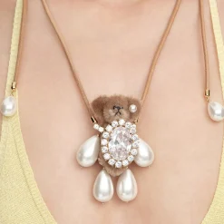 Paradise / Pearl Limbs Bear Leather Chain Necklace