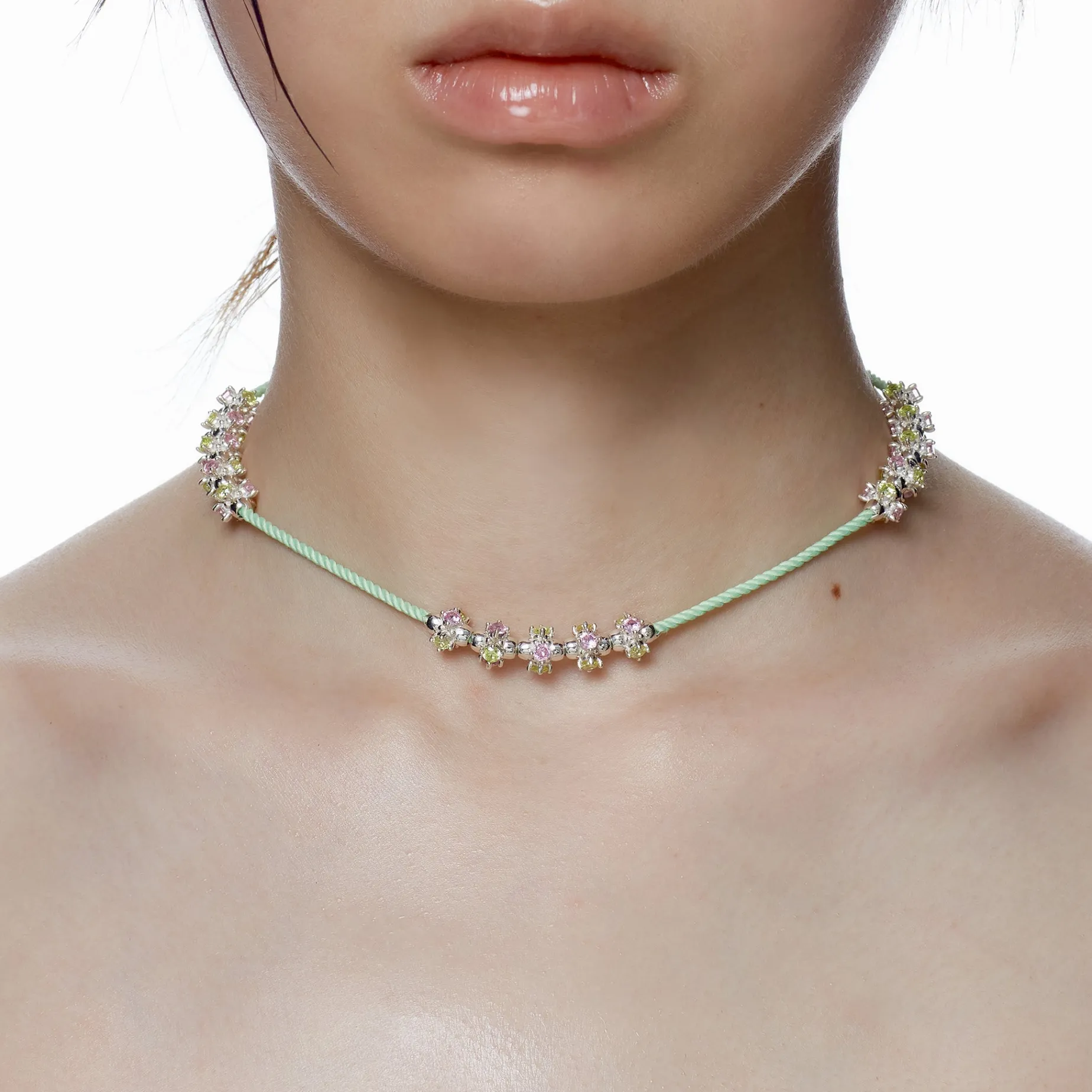 Ripple / Colorful Chain Gem Bead Necklace