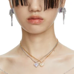 Ripple / Heart-shaped double gem stitching Necklace