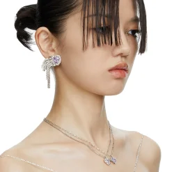 Ripple / Heart-shaped double gem stitching Necklace