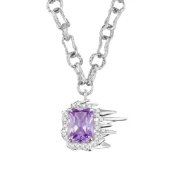 Ripple / Liquefied square zircon with texture chain Necklace