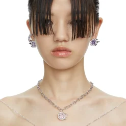 Ripple / Liquefied square zircon with texture chain Necklace