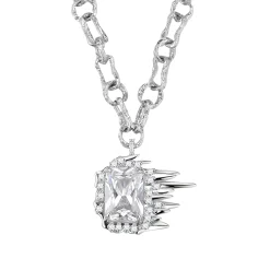 Ripple / Liquefied square zircon with texture chain Necklace
