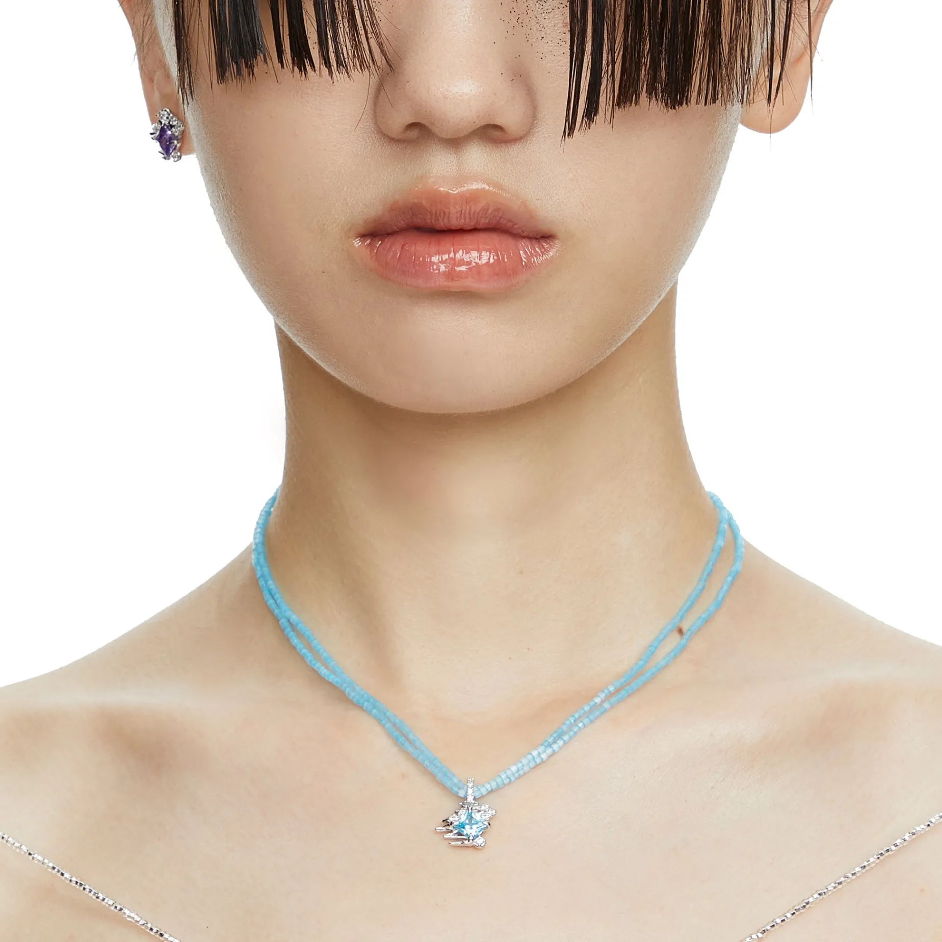 Ripple / Multi-color Rhombic zircon Necklace