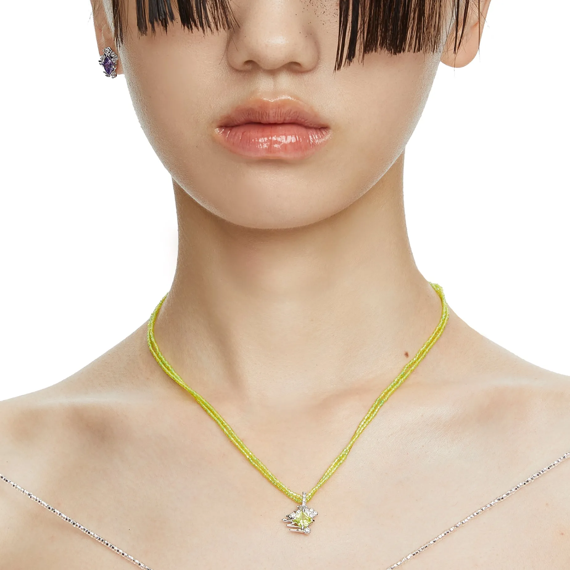 Ripple / Multi-color Rhombic zircon Necklace