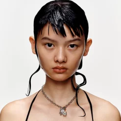Ripple／Detachable bicolor square zircon necklace