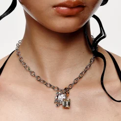 Ripple／Detachable bicolor square zircon necklace