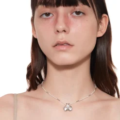 Tasty / Heart Shape Metal Pendant Pearl Necklace