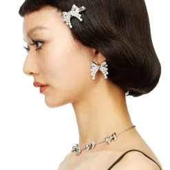 YVMIN X SHUSHUTONG / Layers Zircon Metal Bow Earrings